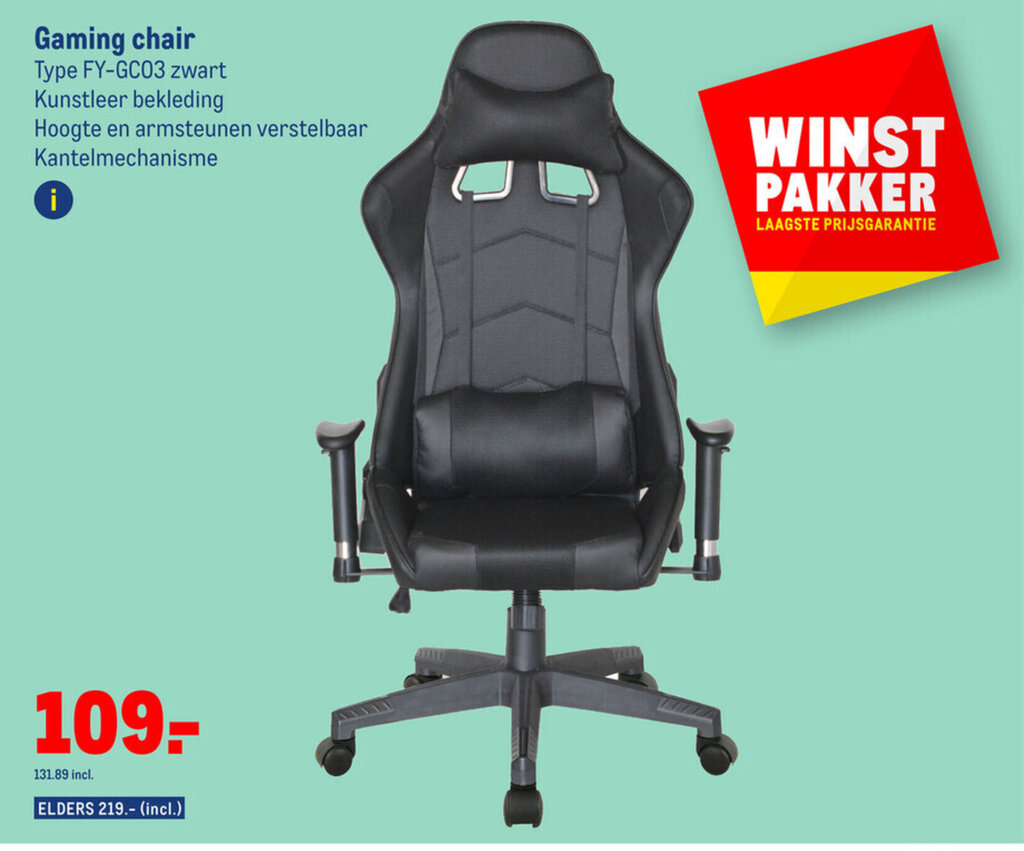 Makro Gaming chair Type FY-GC03 zwart aanbieding