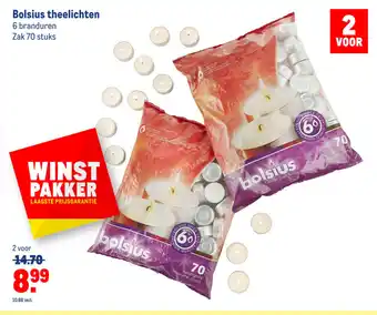 Makro Bolsius theelichten 6 branduren 70 stuks aanbieding