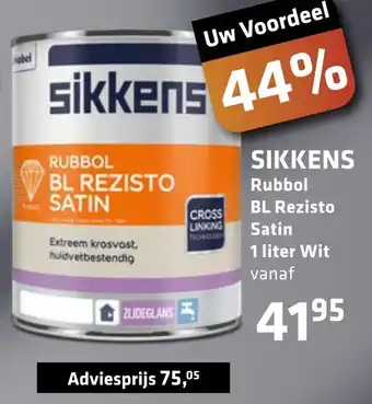 De voordeelmarkt SIKKENS Rubbol BL Rezisto Satin 1 liter aanbieding