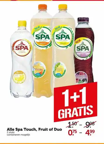 Coop Alle spa touch, fruit of duo 1+1 Gratis aanbieding