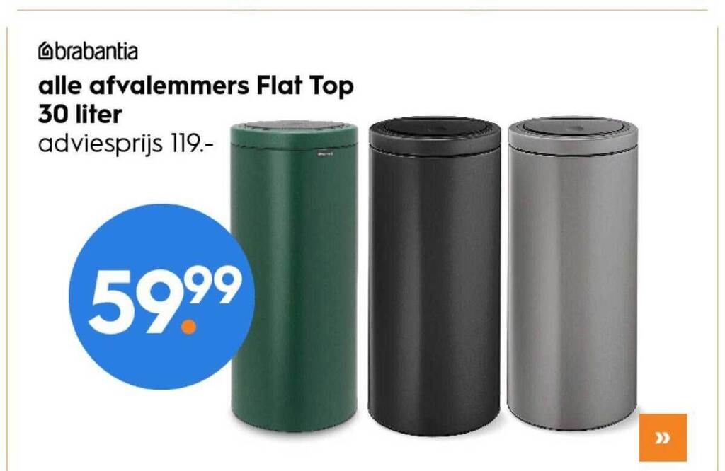 Brabantia alle afvalemmers flat top 30 liter aanbieding bij Blokker