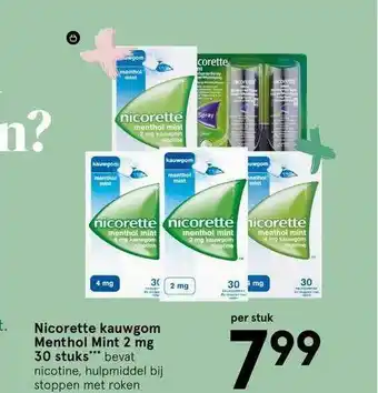 Etos Nicorette kauwgom menthol mint 2 mg 30 stuks aanbieding