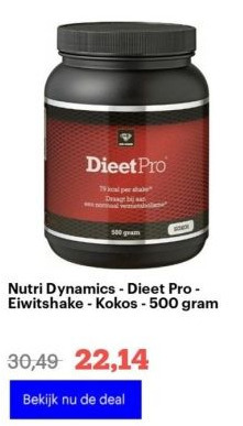 Bol.com Nutri dynamics - dieet pro - eiwitshake - kokos - 500 gram aanbieding