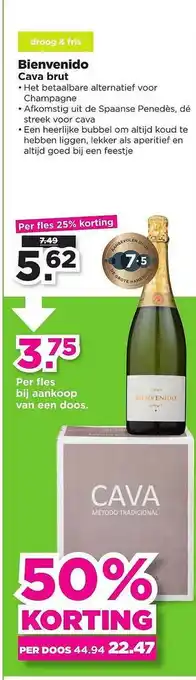 PLUS Bienvenido cava brut 50% Korting aanbieding