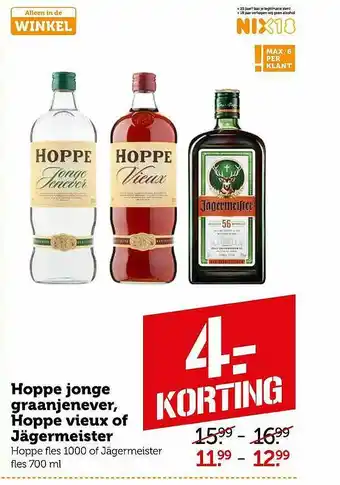 Coop Hoppe jonge graanjenever, hoppe vieux of jägermeister aanbieding