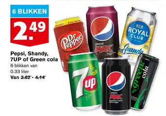 Hoogvliet Pepsi, shandy, 7up of green cola aanbieding