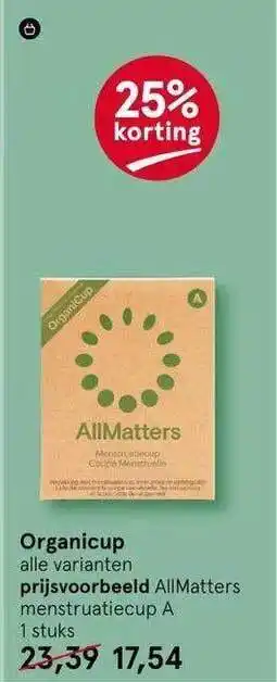 Etos Organicup allmatters menstruatiecup a 1 stuks 25% korting aanbieding