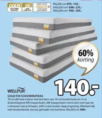 Jysk Wellpur gold f30 schuimmatras 60% korting aanbieding