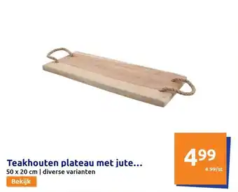 Action Teakhouten plateau met jute hengsels aanbieding