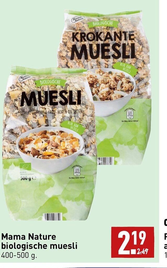 Mama Nature Biologische Muesli 400500g aanbieding bij ALDI