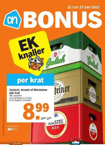 Albert Heijn Grolsch, amstel of warsteiner pils krat aanbieding