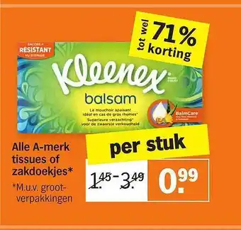 Albert Heijn Alle a-merk tissues of zakdoekjes tot wel 71% Korting aanbieding