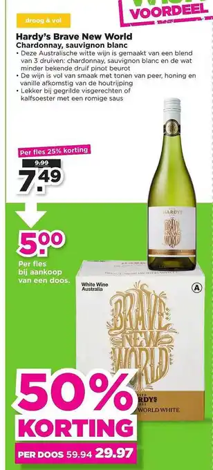 PLUS Hardy's brave new world chardonnay, sauvignon blanc 50% Korting aanbieding