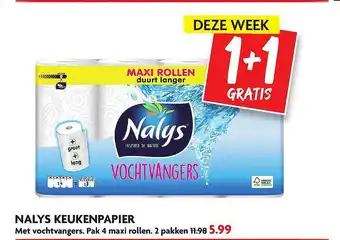 Dekamarkt Nalys keukenpapier met vochtvangers 1+1 Gratis aanbieding