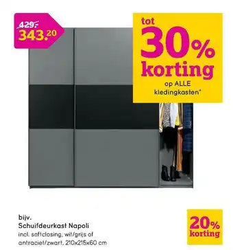 Leen Bakker Schuifdeurkast napoli 20% Korting aanbieding