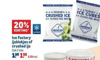 Makro Ice factory ijsblokjes of crushed ijs 20% Korting aanbieding