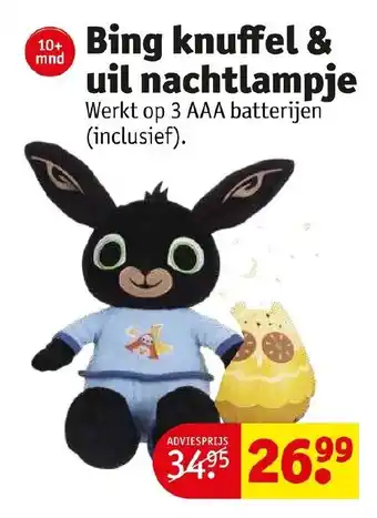 Kruidvat Bing knuffel & uil nachtlampje aanbieding