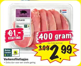 Lidl Varkensfiletlapjes 400 gram aanbieding