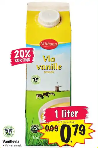 Lidl Milbona vanillevla 1 liter aanbieding