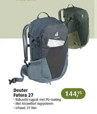 De Wit Schijndel Deuter futura 27 robuuste rugzak met pu-coating aanbieding