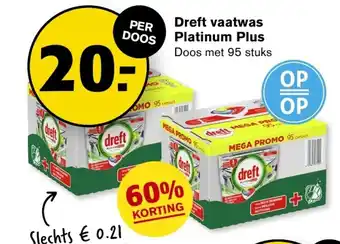 Hoogvliet Dreft Vaatwas Platinum Plus Doos met 95 Stuks aanbieding