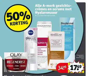 Kruidvat Alle A-merk gezichts-cremes en serums met Hyaluronzuur aanbieding