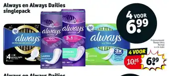 Kruidvat Always en Always Dailies singlepack aanbieding