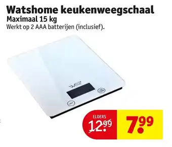 Kruidvat Watshome keukenweegschaal Maximaal 15 kg aanbieding