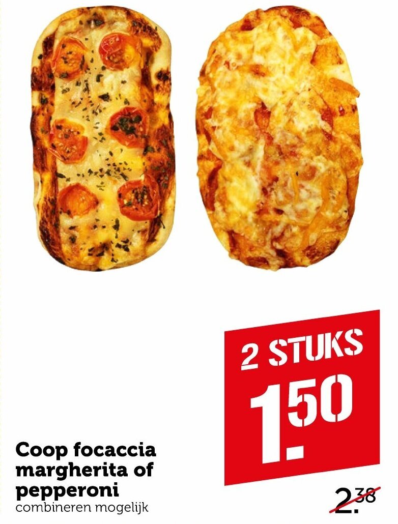 Coop focaccia margherita of pepperoni aanbieding bij Coop