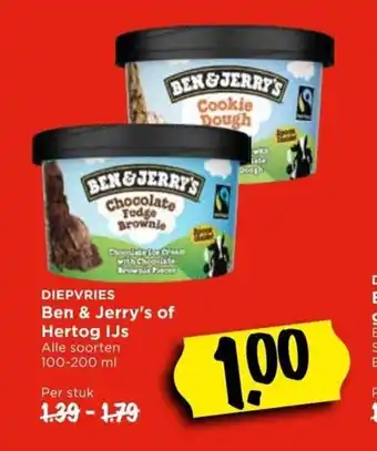 Vomar Voordeelmarkt Ben & Jerry's of Hertog IJs 100-200 ml aanbieding