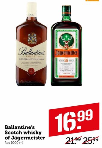 Coop Ballantine's Whisky of Jagermeister 1L aanbieding