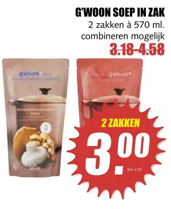 MCD Supermarkt G'woon soep in zak 570 ml aanbieding