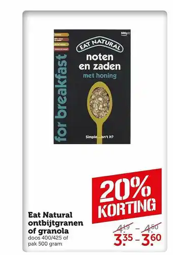 Coop Eat natural ontbijtgranen of granola 20% korting aanbieding