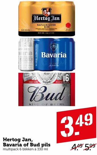 Coop Hertog Jan, Bavaria of Bud pils 6*330ml aanbieding