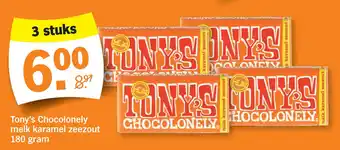 Albert Heijn Tony's chocolonely melk karamel zeezout 180 gram aanbieding