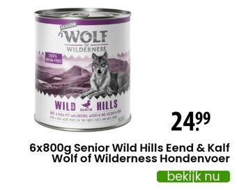 Zooplus 6x800g Senior wild hills eend & kalf wolf of wilderness hondenvoer aanbieding