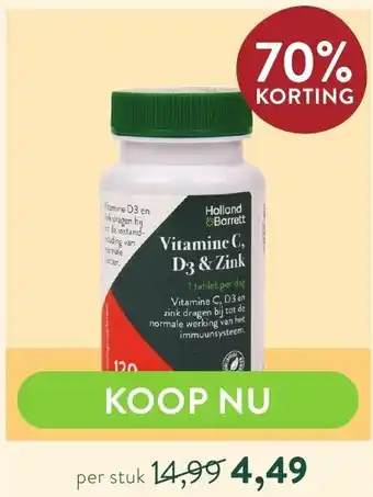 Holland & Barrett Vitamine C, D3 & Zink aanbieding