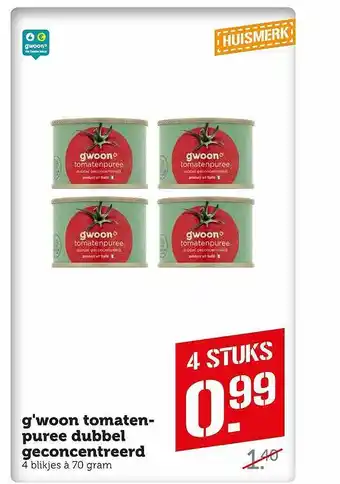 Coop G'woon tomaten- puree dubbel geconcentreerd aanbieding