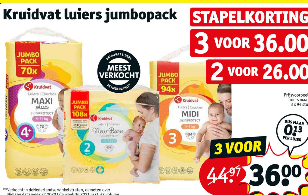 Kruidvat luiers jumbopack aanbieding bij Kruidvat