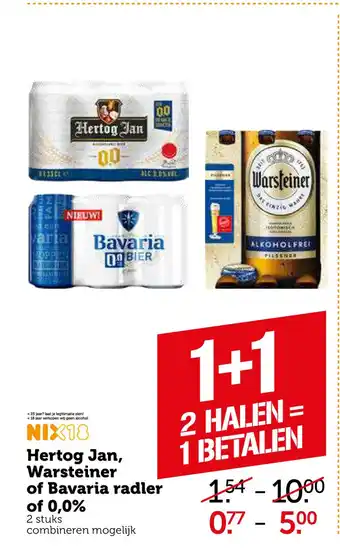 Coop Hertog Jan, Warsteiner of Bavaria radler of 0,0% aanbieding