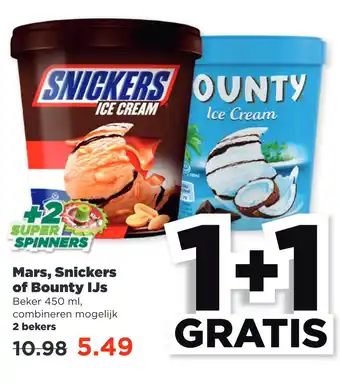 PLUS Mars, snickers of bounty ijs aanbieding