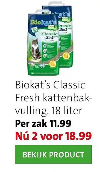 Intratuin Biokat's Classic Fresh kattenbakvulling. 18 liter aanbieding