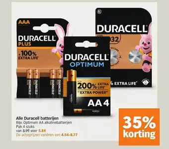 Albert Heijn Alle duracell batterijen 35% korting aanbieding