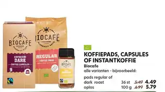 Natuurwinkel Koffiepads, capsules of instantkoffie biocafe aanbieding