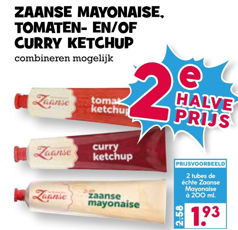 Zaanse mayonaise, tomaten en/of curry ketchup aanbieding bij Boon`s Markt