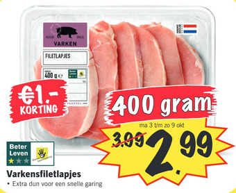Lidl Varkensfiletlapjes aanbieding