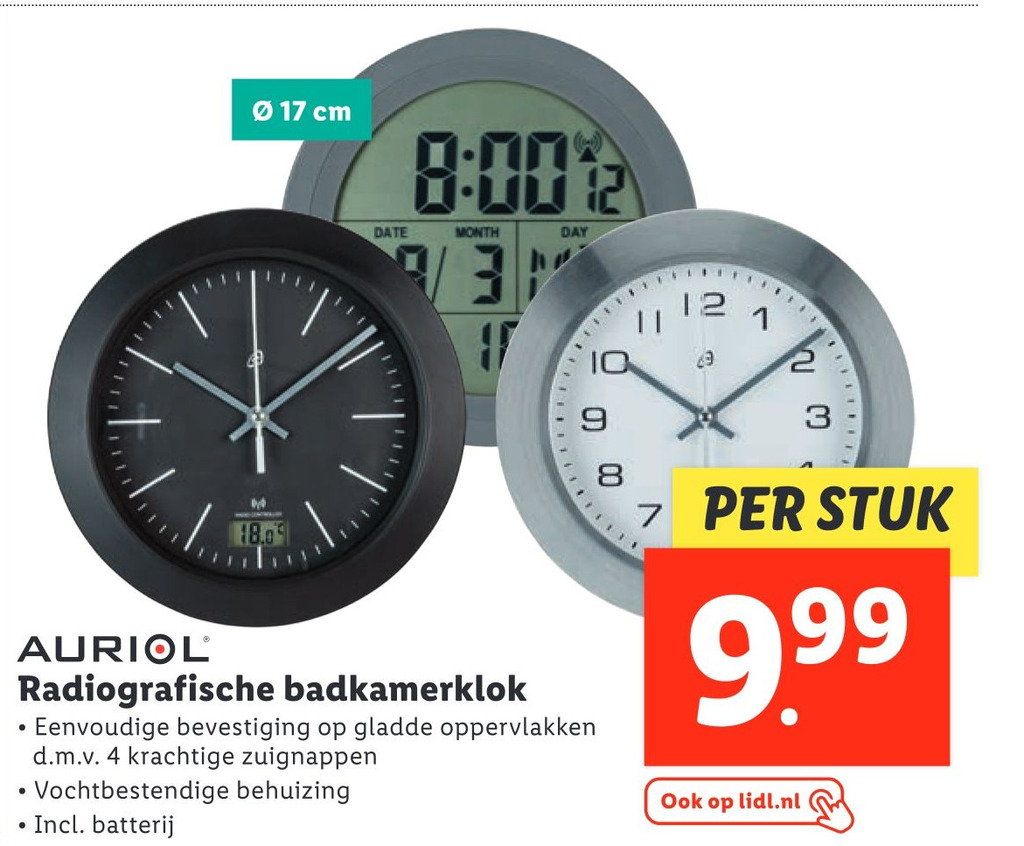 Radiografische badkamerklok aanbieding bij Lidl