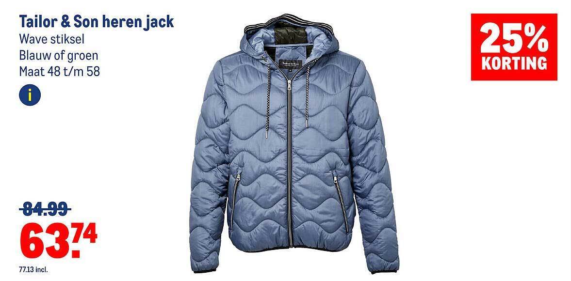 Tailor & son heren jack wave stiksel 25 korting aanbieding bij Makro