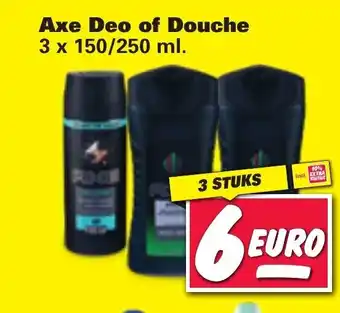 Nettorama Axe deo of douche 3 x 150/250ml aanbieding