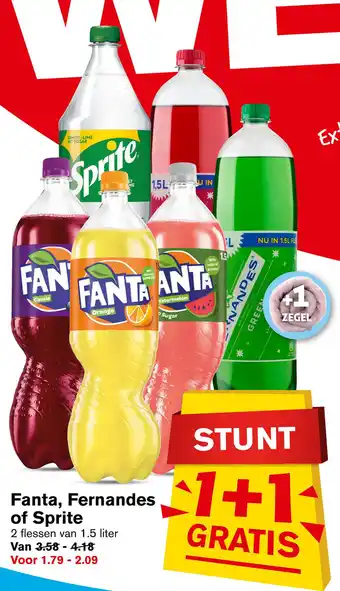 Hoogvliet Fanta, Fernandes of Sprite 1.5 liter aanbieding